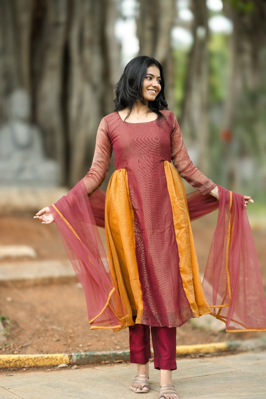 Saumya Maroon Mustard Anarkali