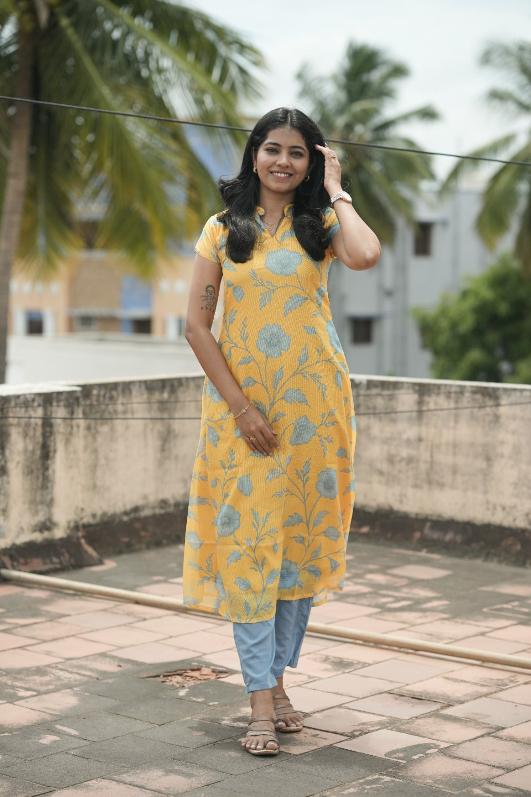 Sunlit Bloom Kota Kurta Set