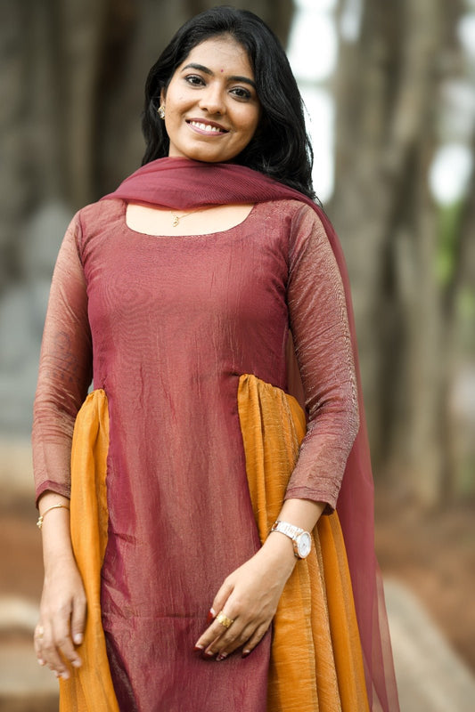 Saumya Maroon Mustard Anarkali - THISA