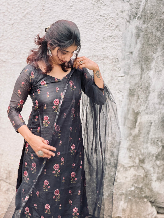 Samaira Midnight Bloom Kurta and Duppatta - PRE ORDER (Dispatch in 15 business days)
