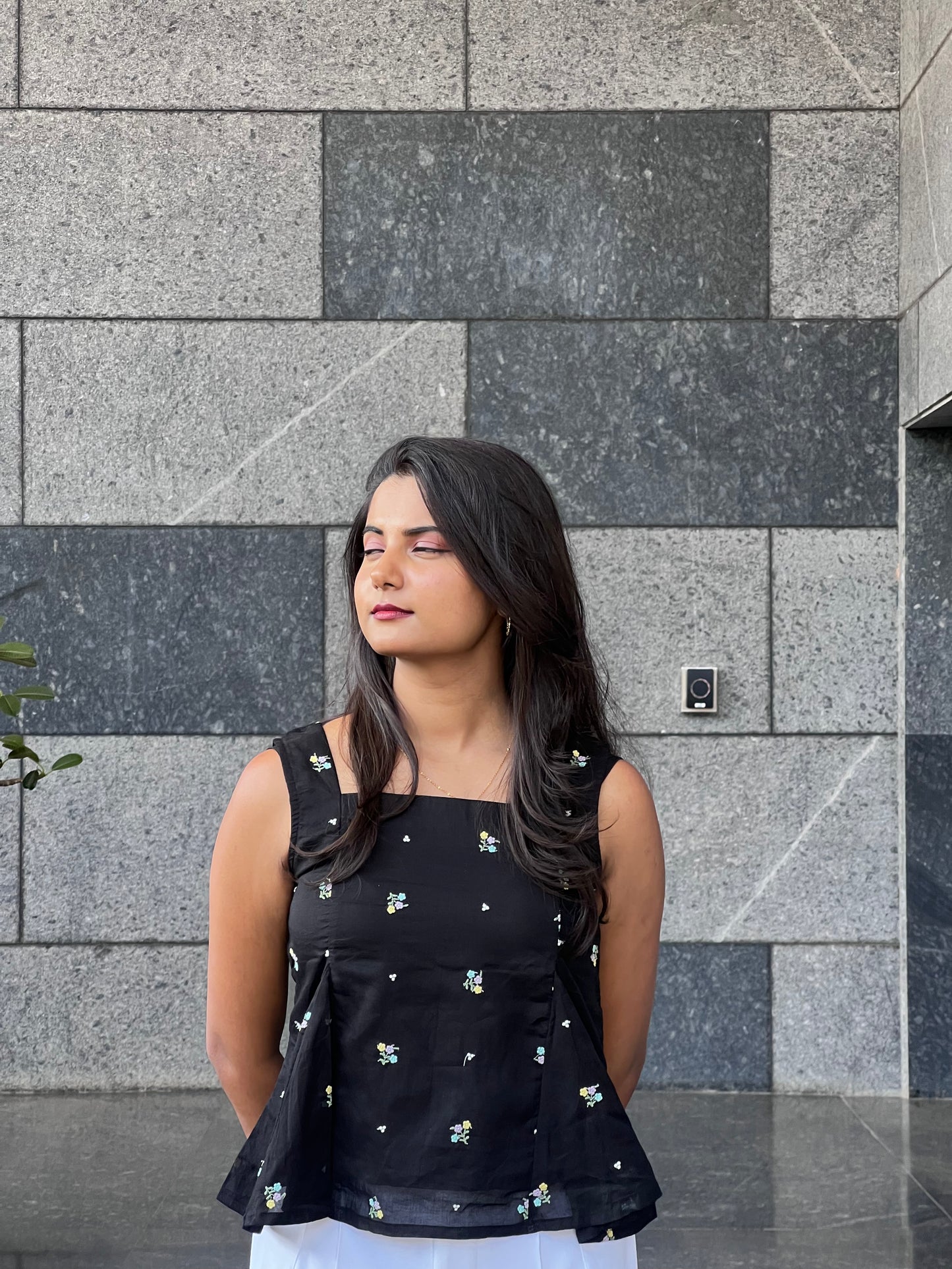 Noir Petal Peplum Top