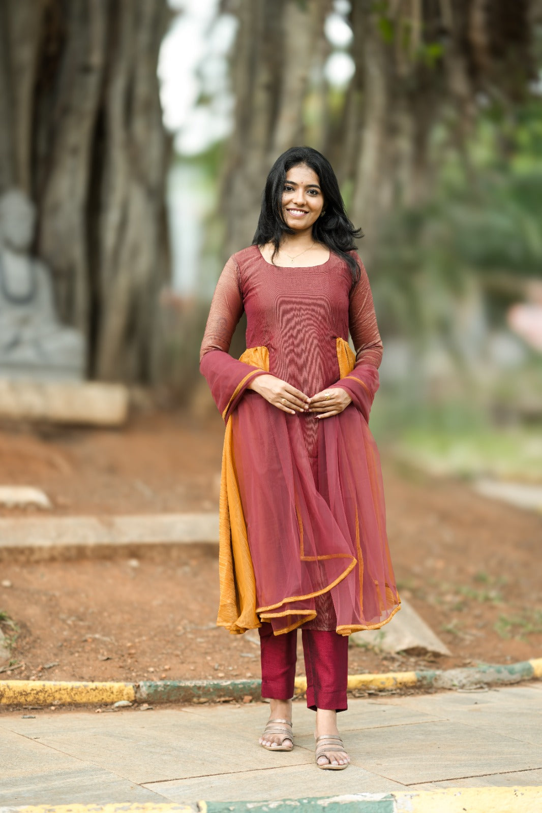 Saumya Maroon Mustard Anarkali