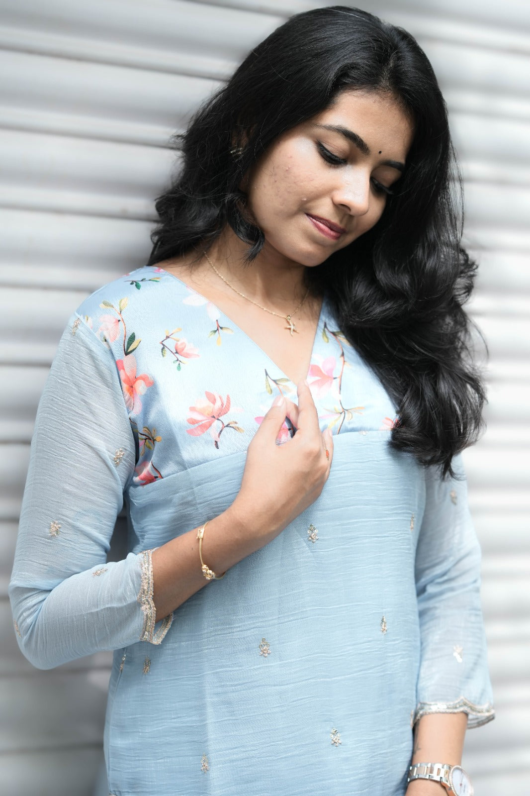 Nila - Powder Blue Bloom Kurta