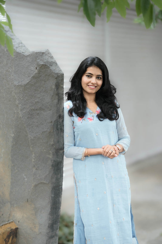 Nila - Powder Blue Bloom Kurta