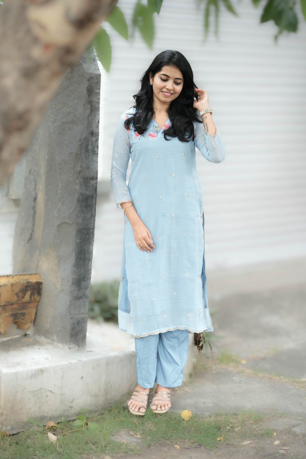Nila - Powder Blue Bloom Kurta
