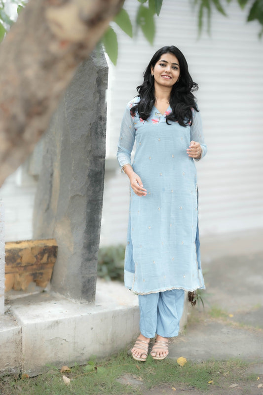 Nila - Powder Blue Bloom Kurta