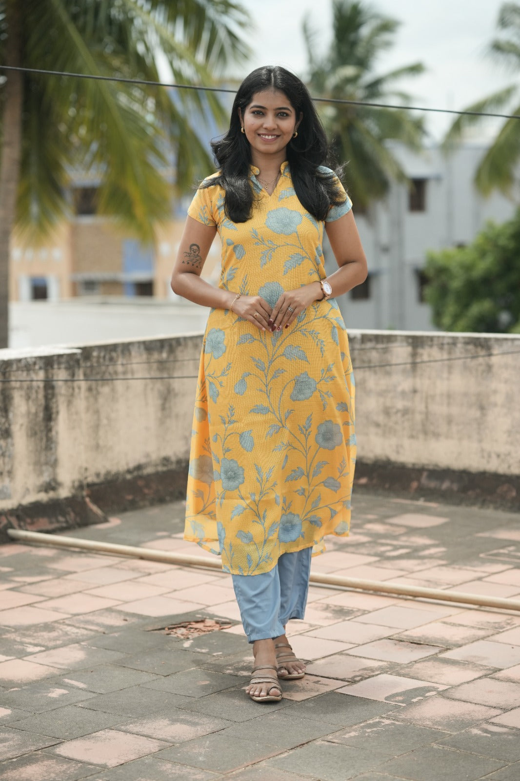 Sunlit Bloom Kota Kurta Set