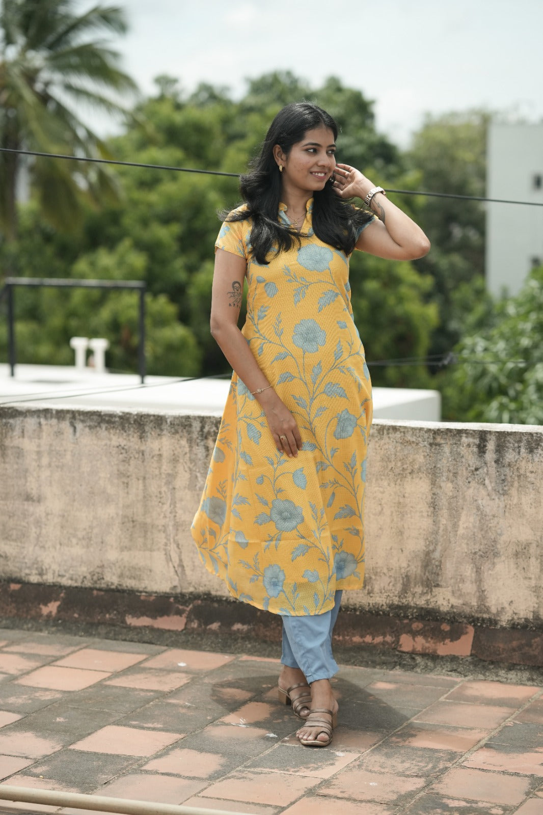 Sunlit Bloom Kota Kurta Set