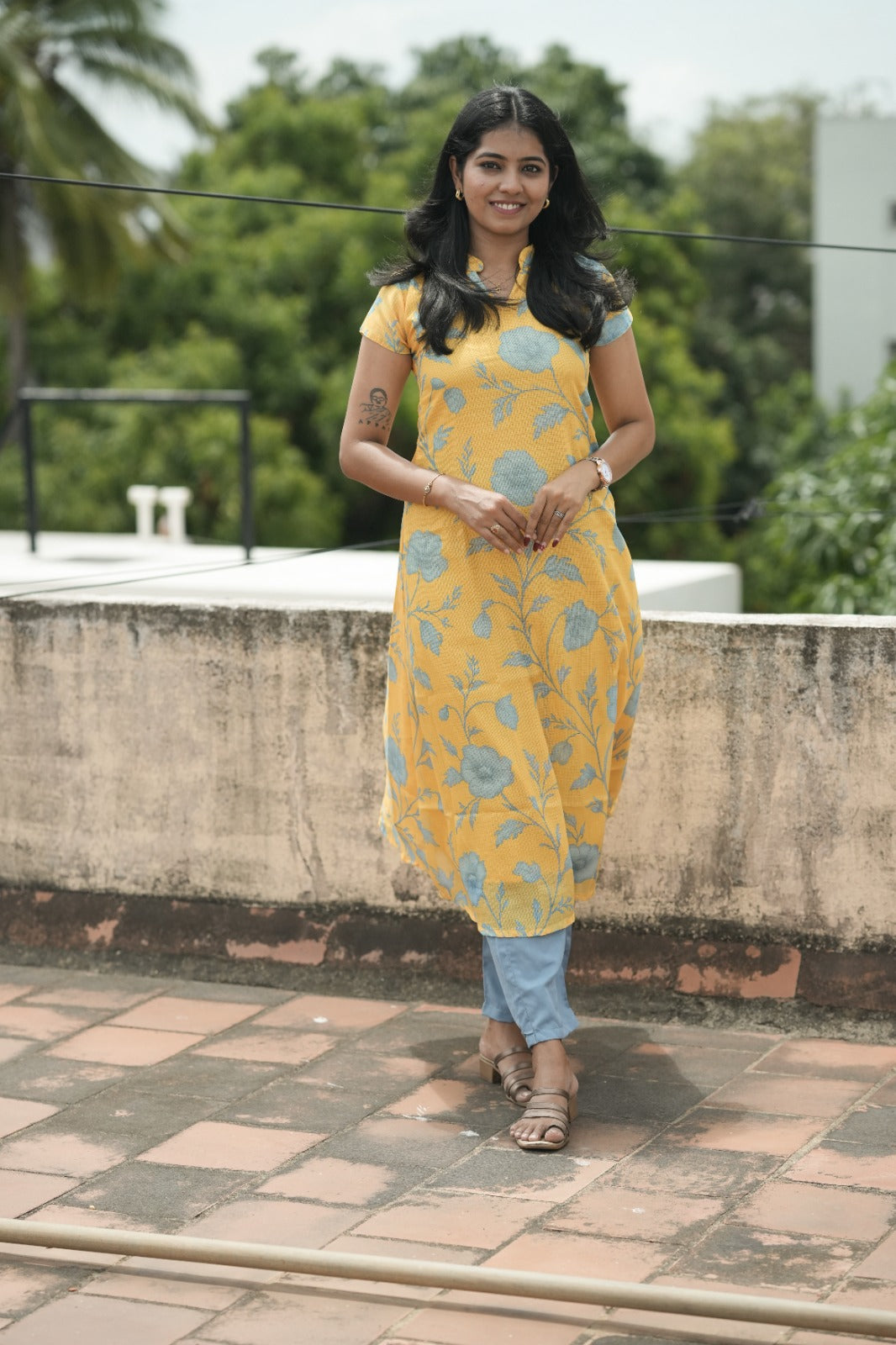 Sunlit Bloom Kota Kurta Set