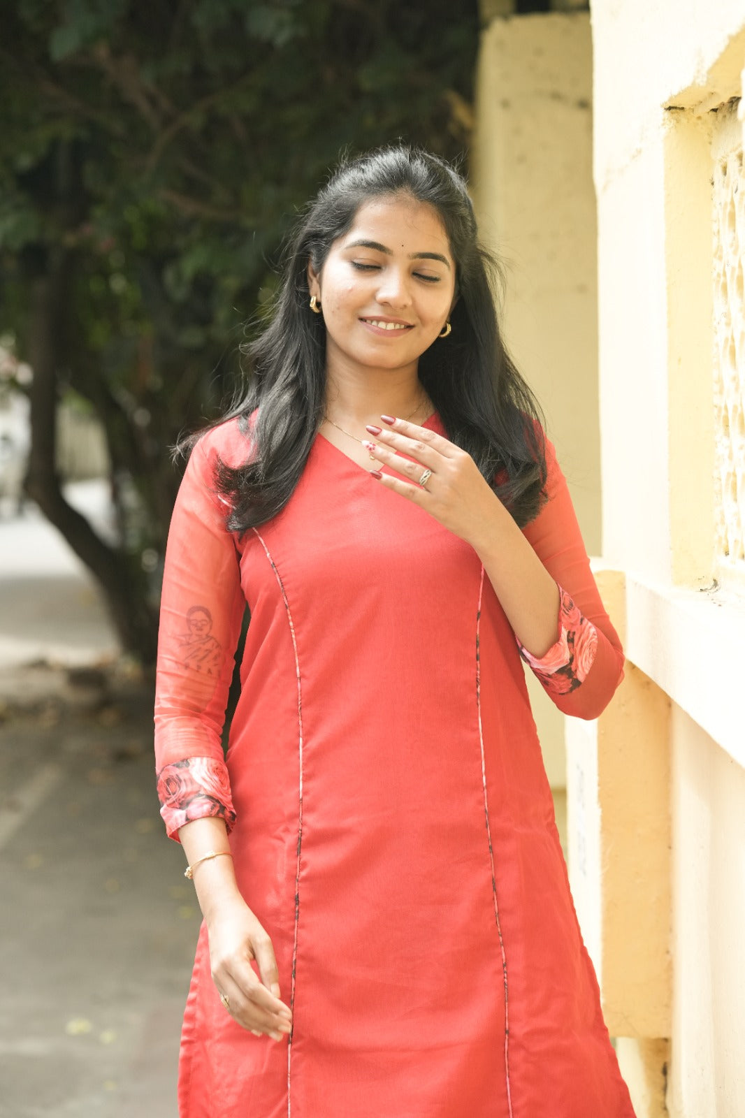 Coral Rose Organza Kurta Set
