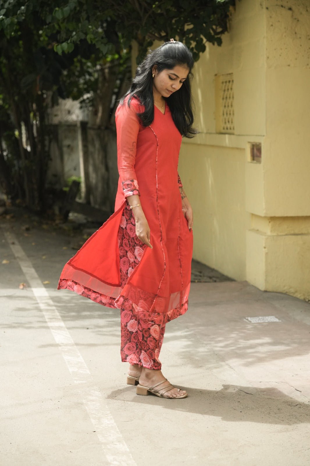Coral Rose Organza Kurta Set - THISA