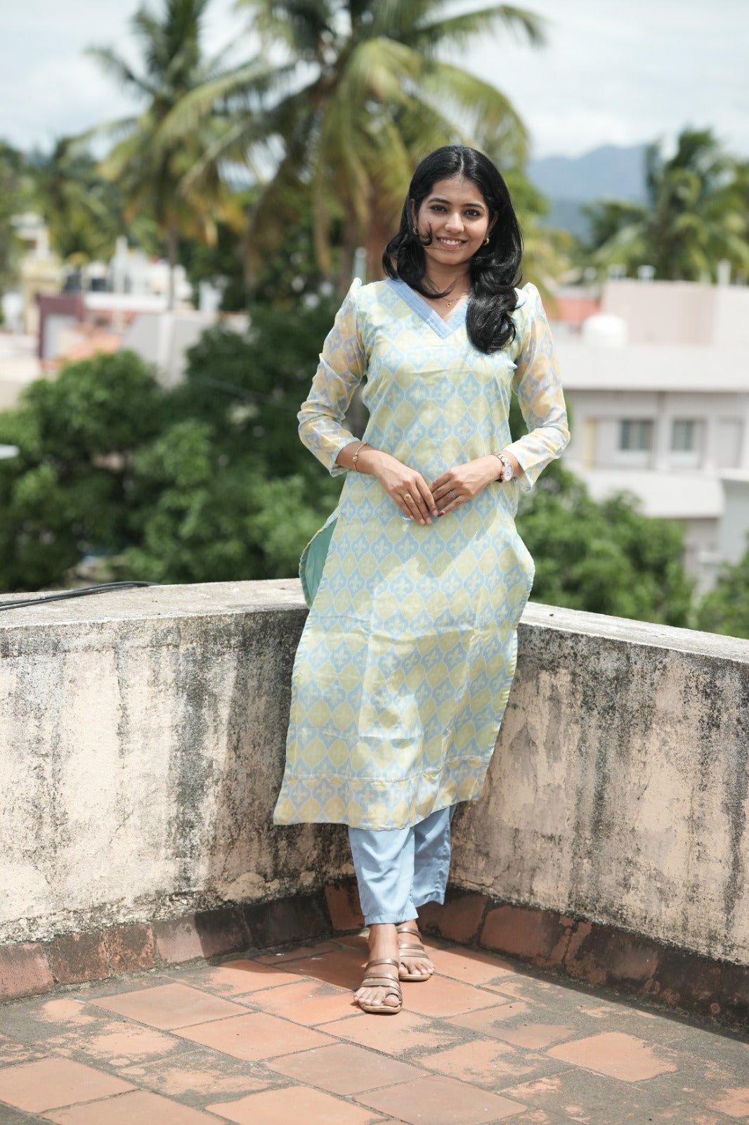 Mira Sage Mosaic Kurta - THISA