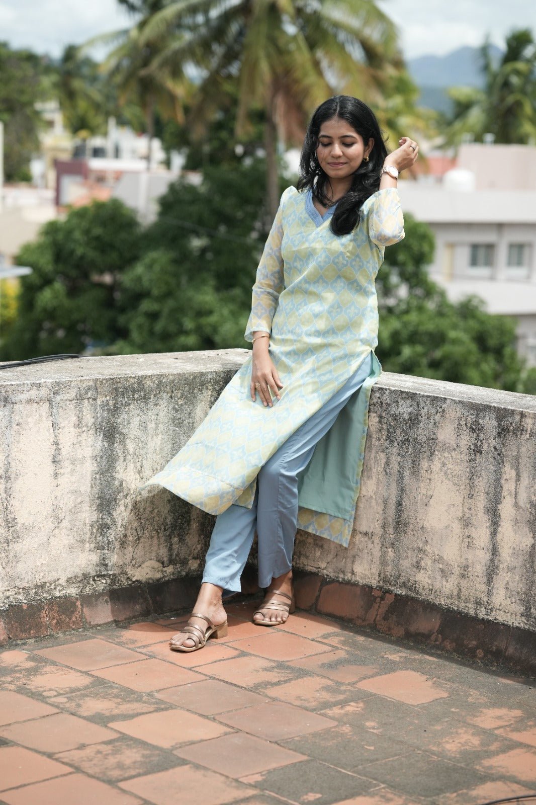 Mira Sage Mosaic Kurta - THISA