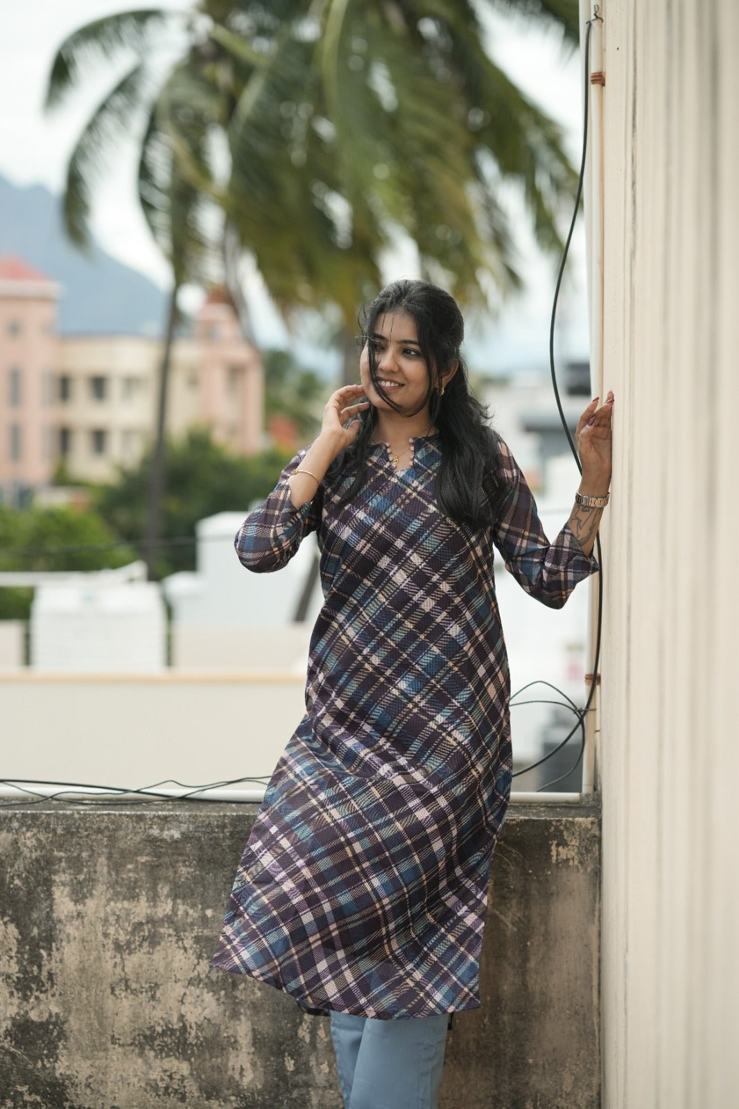 Nyla Midnight Check Kurta - THISA