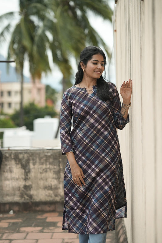 Nyla Midnight Check Kurta - THISA