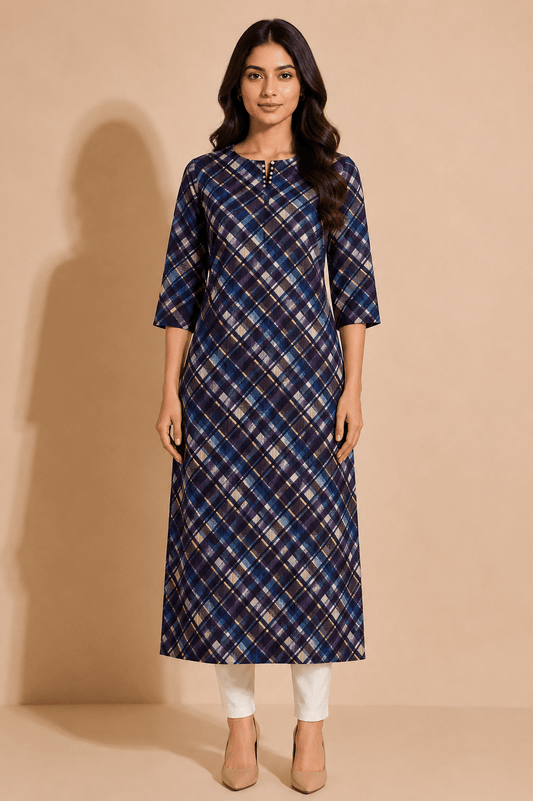 Nyla Midnight Check Kurta - THISA