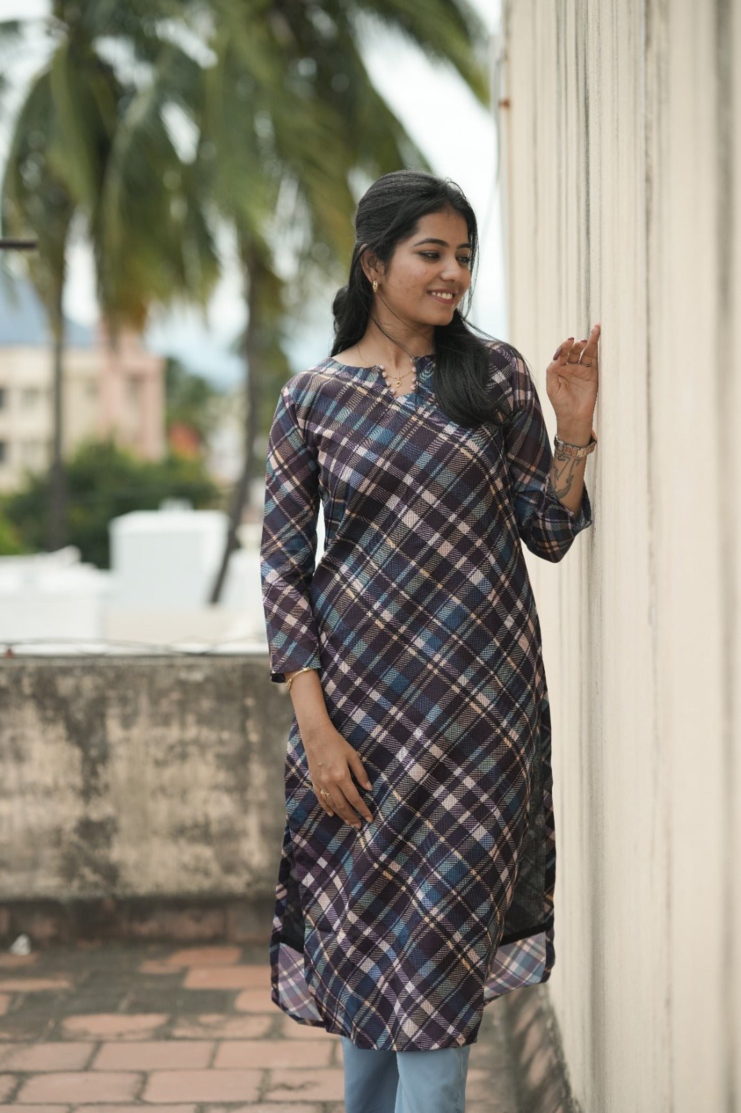 Nyla Midnight Check Kurta - THISA