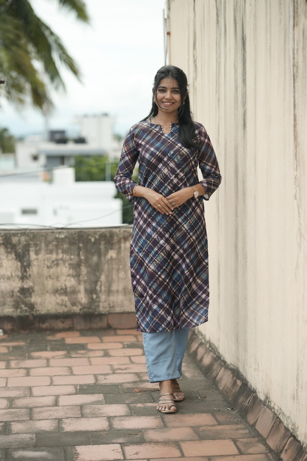 Nyla Midnight Check Kurta - THISA