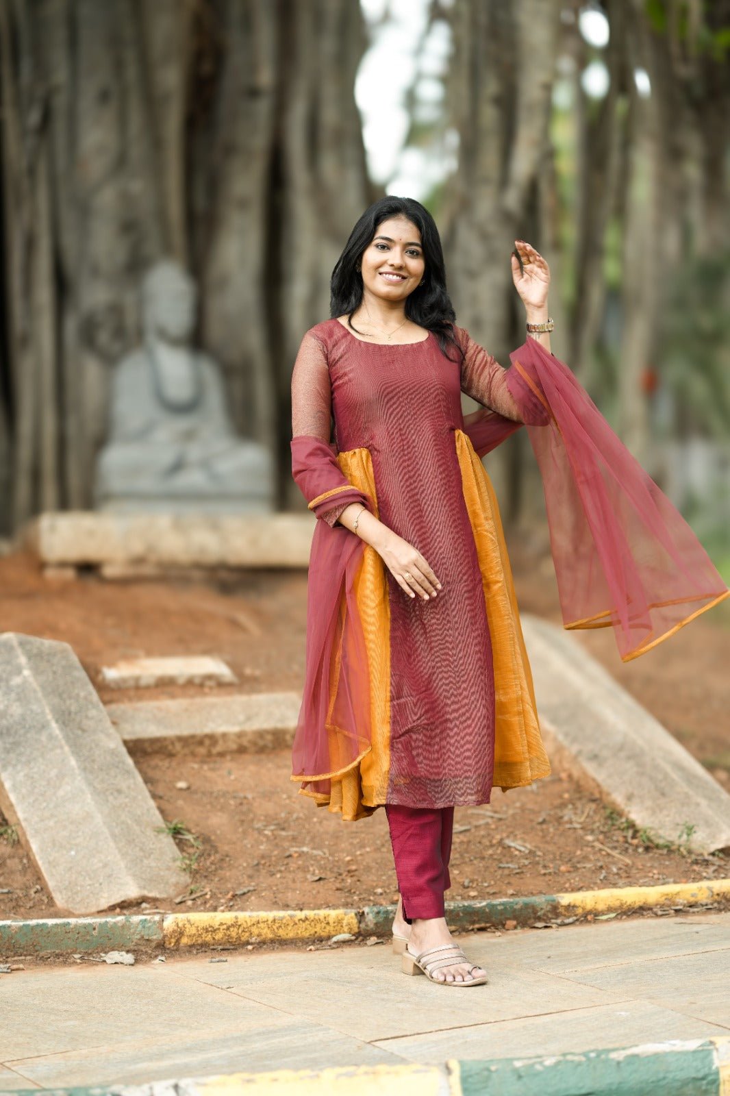Saumya Maroon Mustard Anarkali - THISA