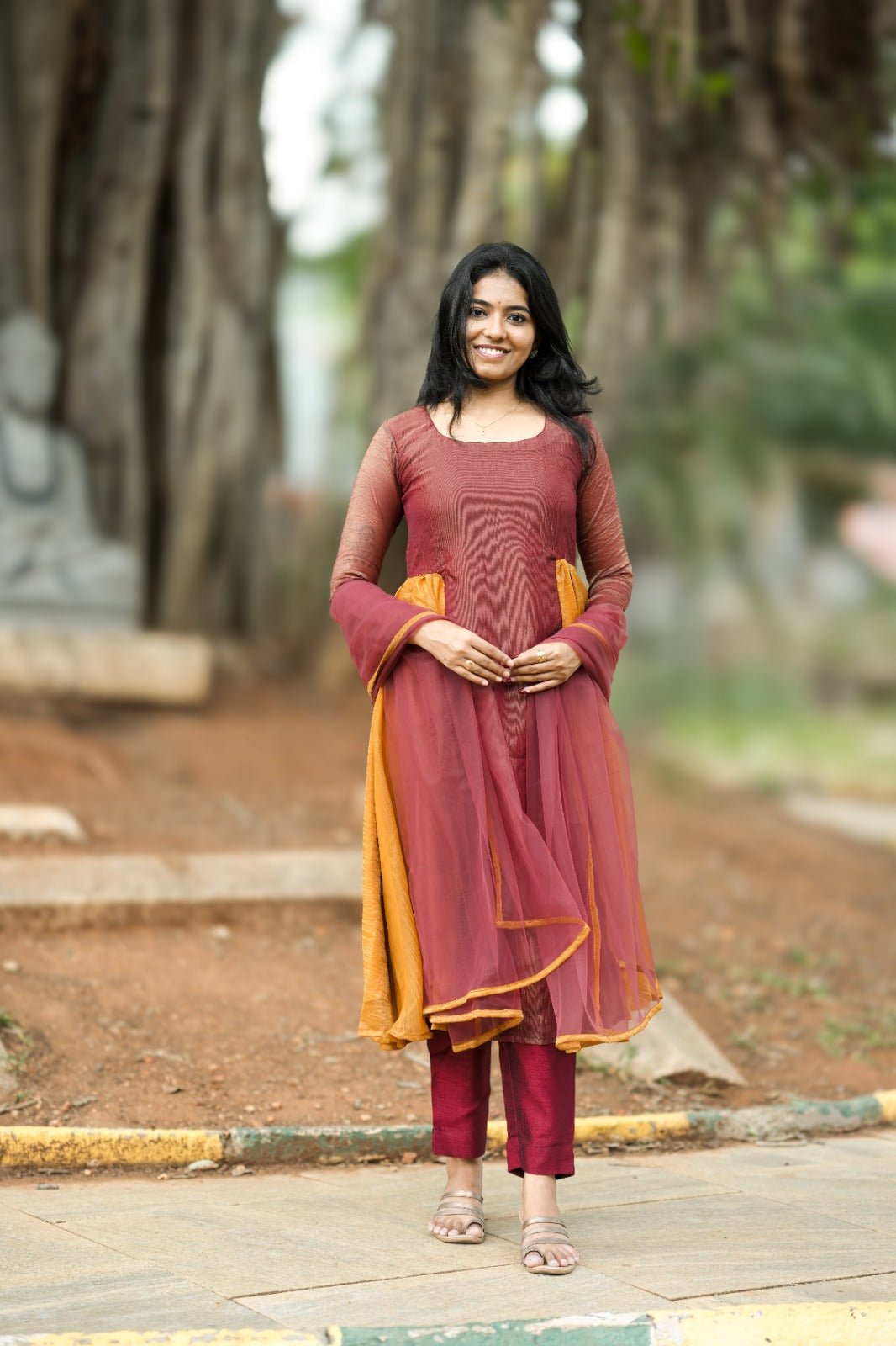 Saumya Maroon Mustard Anarkali - THISA