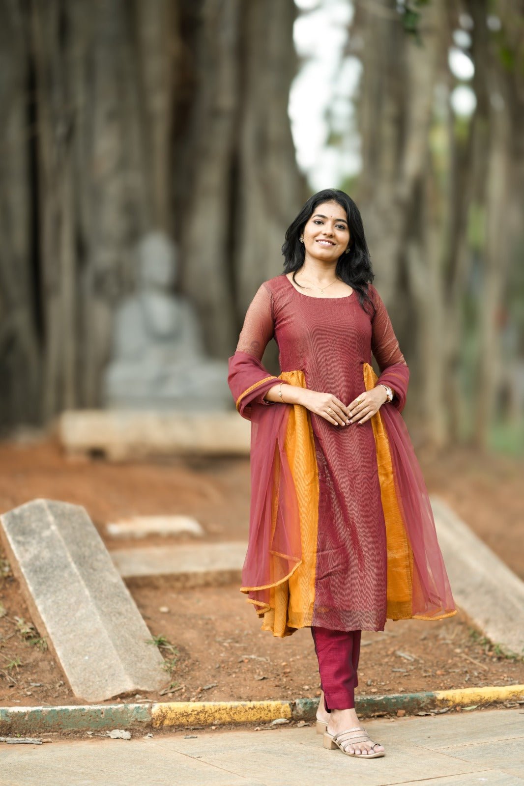 Saumya Maroon Mustard Anarkali - THISA