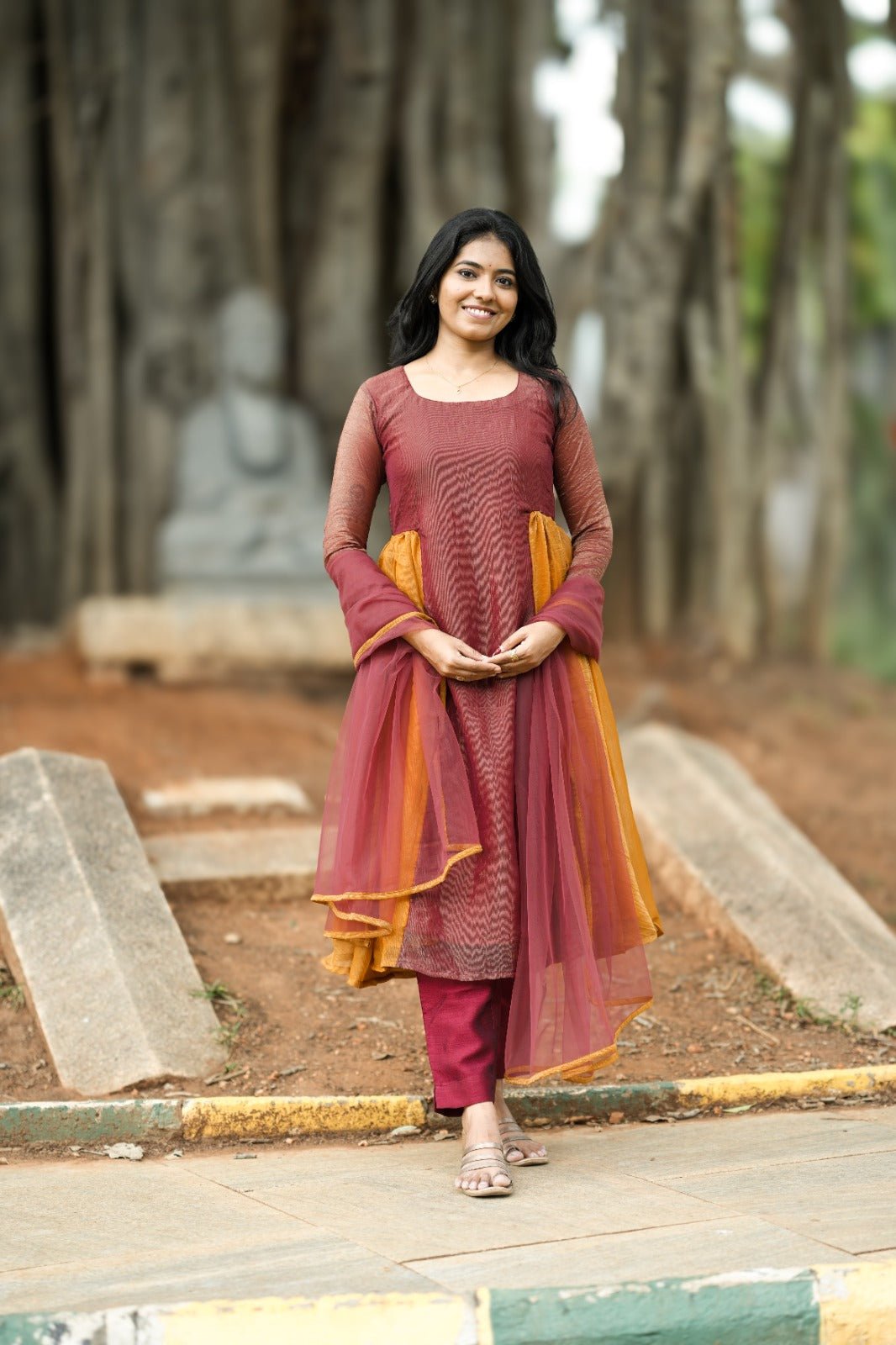 Saumya Maroon Mustard Anarkali - THISA