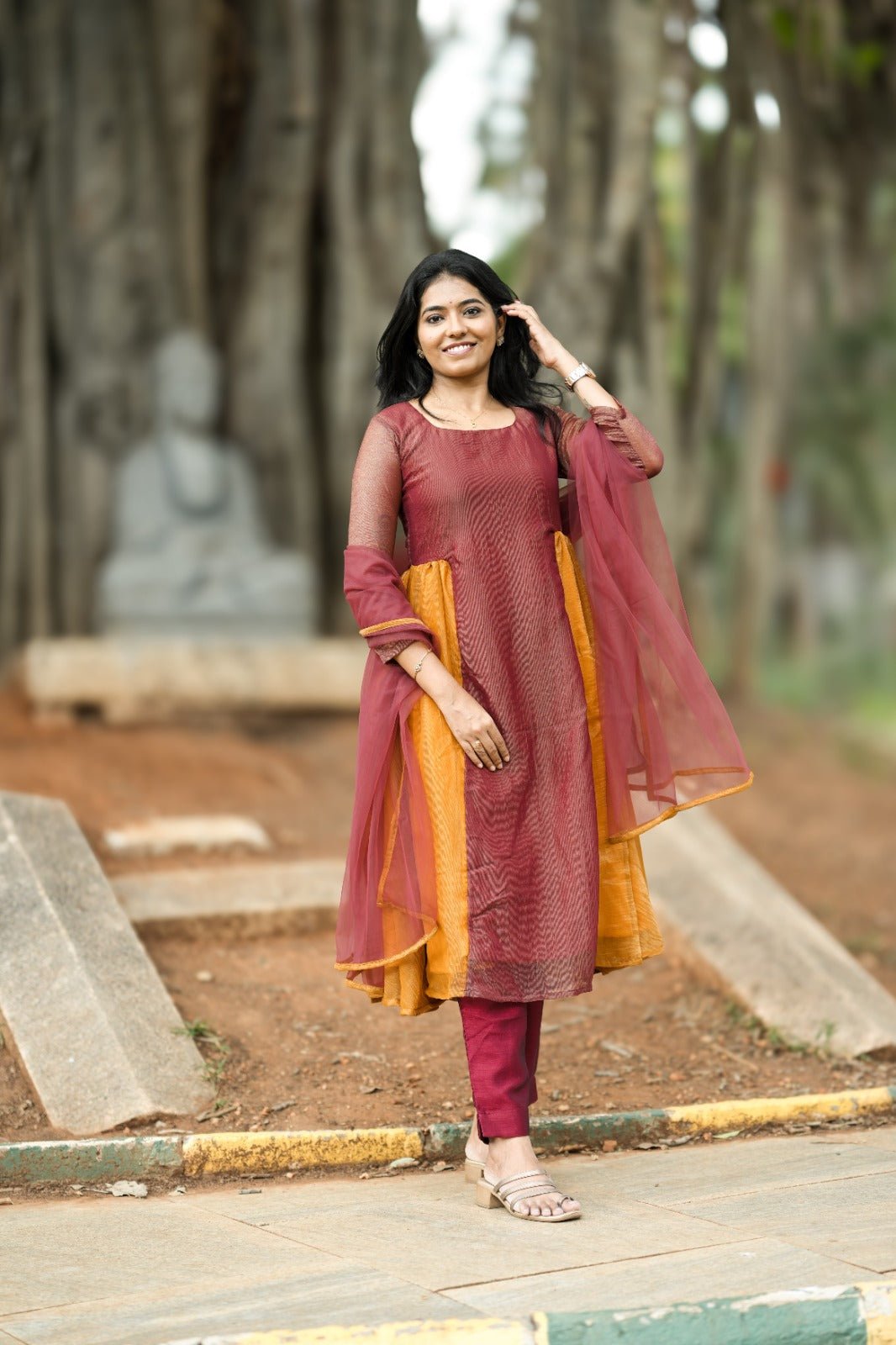 Saumya Maroon Mustard Anarkali - THISA
